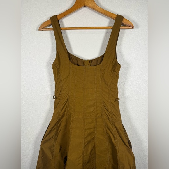 Anthropologie Olive Zip Front Midi Dress Sleeveless Small Military - No Belt - Picture 6 of 10